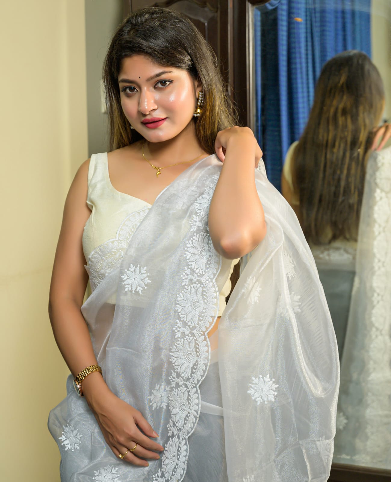 Pure Organza Silk Thread Work Body Border Saree