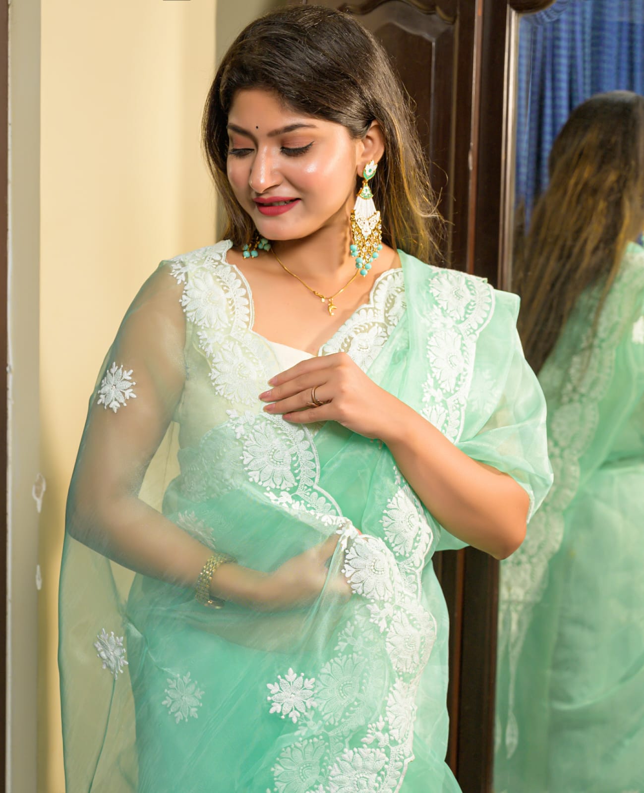 Pure Organza Silk Thread Work Body Border Saree