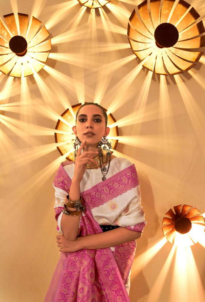 Pure Banarasi Chaap Handloom Silk All Over Zari Weaved Rich Pallu Saree