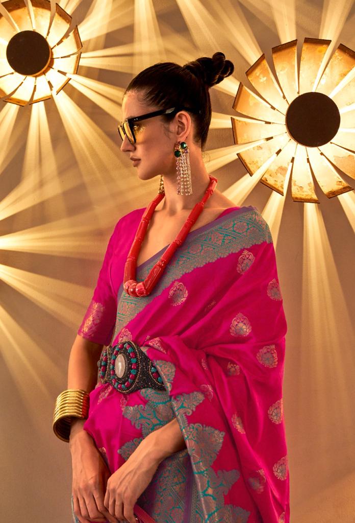 Pure Banarasi Chaap Handloom Silk All Over Zari Weaved Rich Pallu Saree