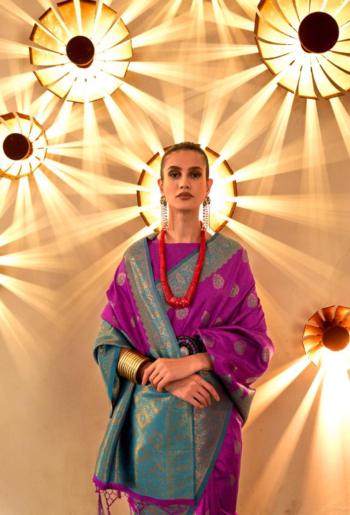 Pure Banarasi Chaap Handloom Silk All Over Zari Weaved Rich Pallu Saree