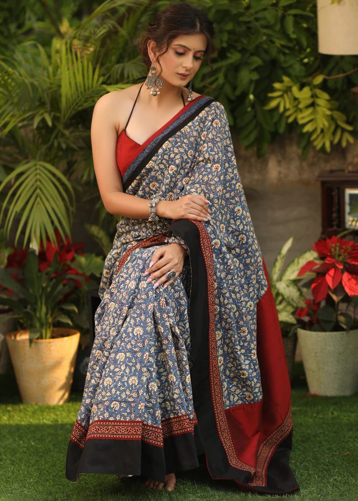 Pure Soft Cotton All Over Digital Printed Saree With Blouse Piece