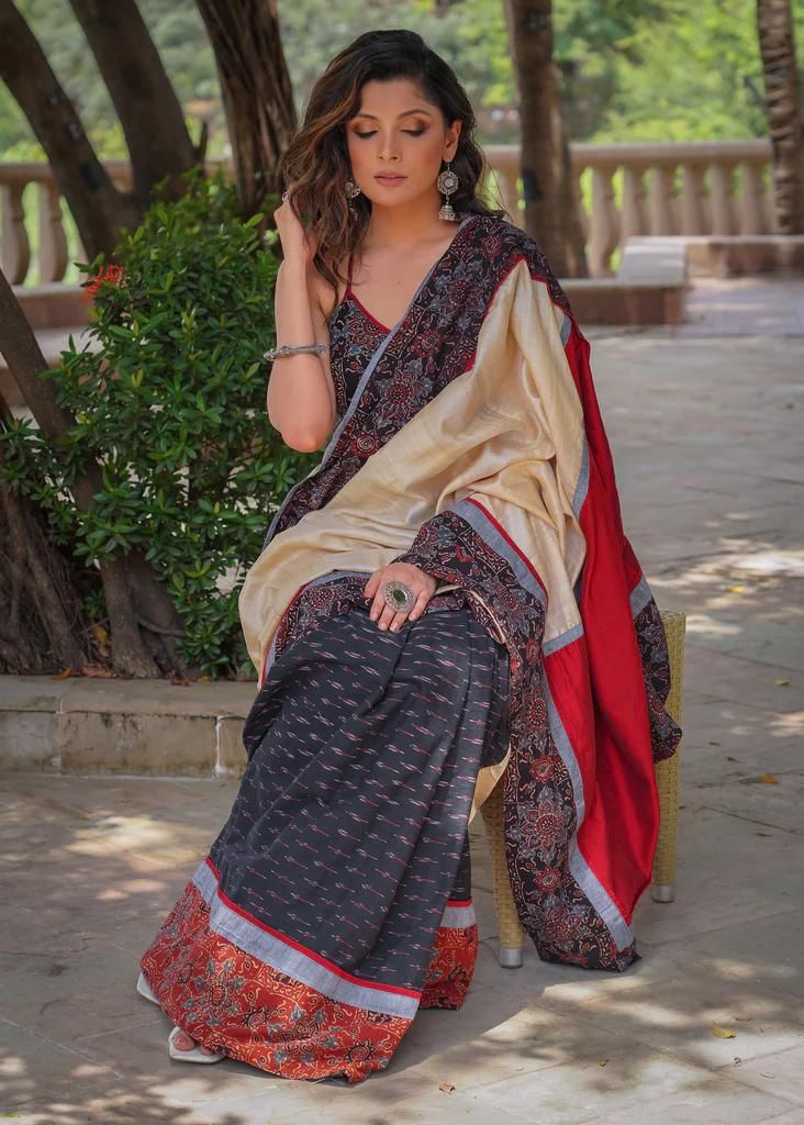Grayish Modal Silk All Over Digital Printed Saree With Blouse Piece