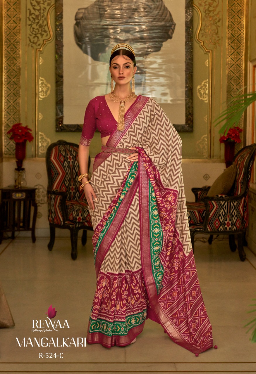Patola Silk Printed Saree With Gold Zari Designer Border And Pallu Saree