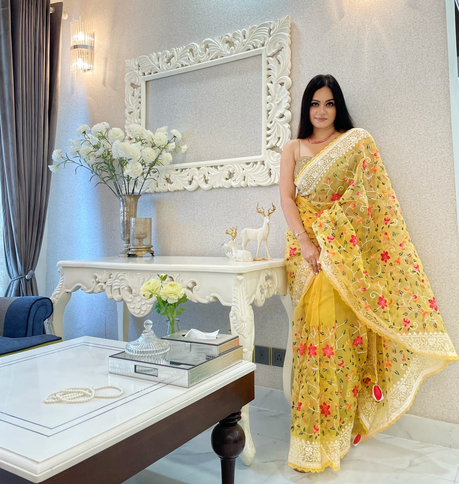 Pure Organza Silk Multi Color Thread Embroidery With Lace Border Saree