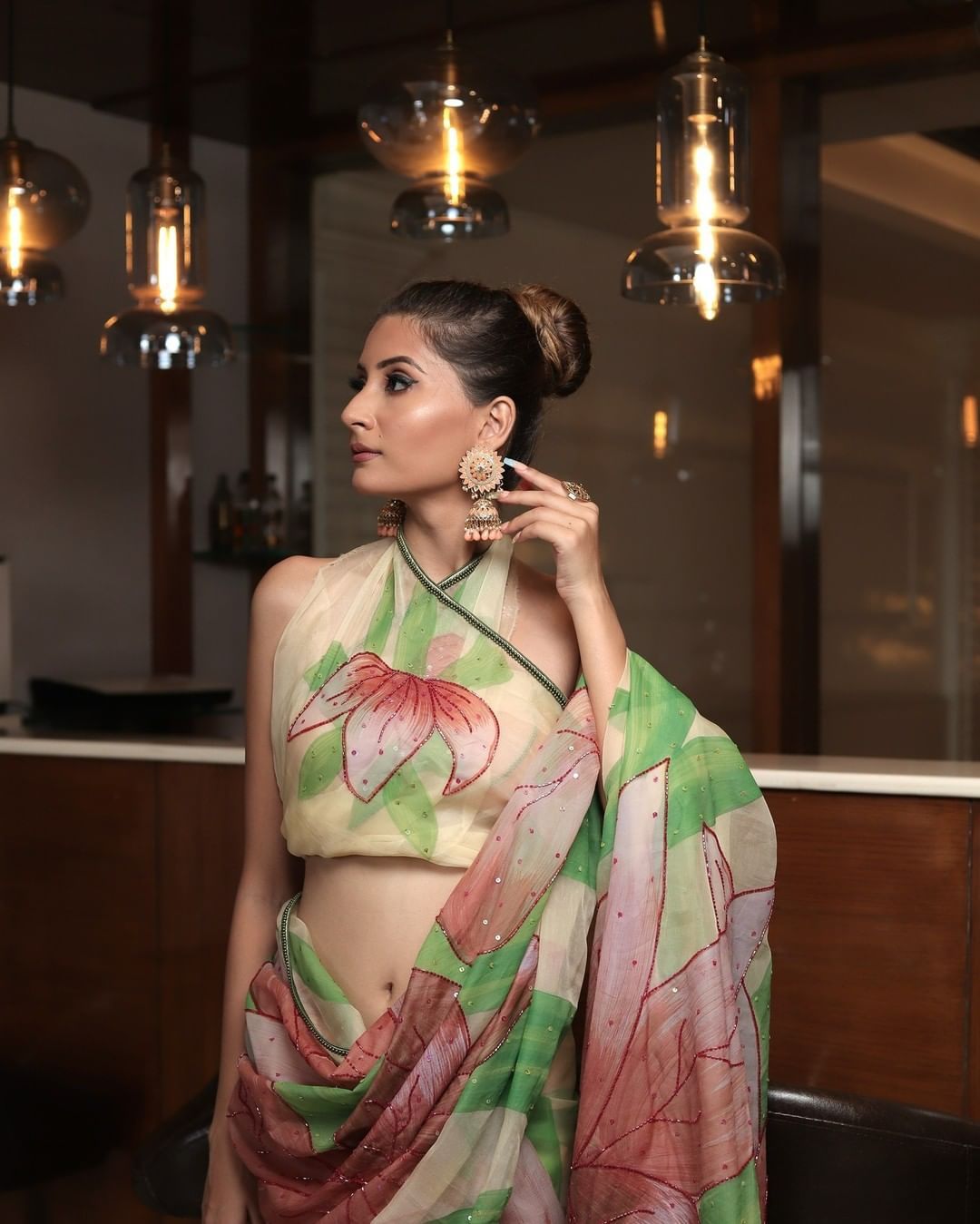 Pure Organza Silk All Over Printed With Handcrafted Work Saree