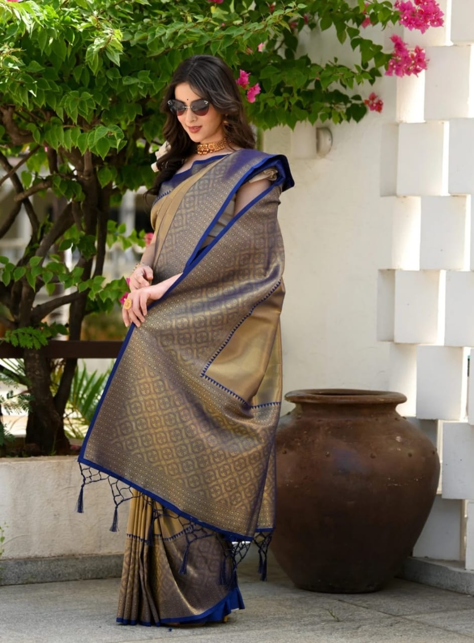 Handloom Weaving Kanjivaram Silk Rich Zari Woven Pallu And Border Saree