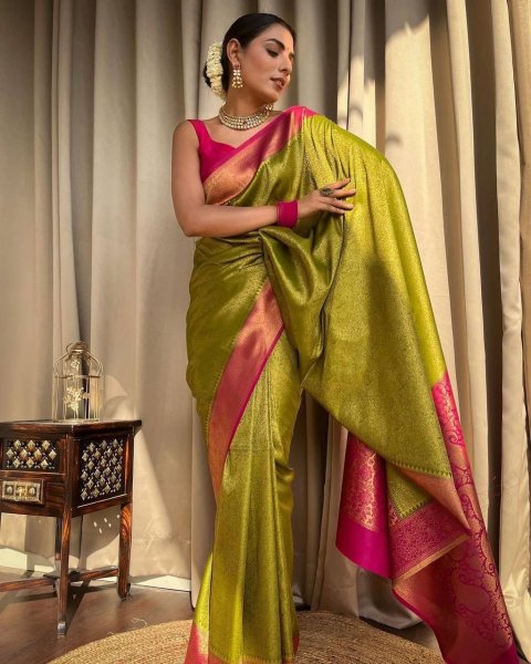 Image of Banarasi Silk All Over Rich Zari Weaved Body Pallu And Border Saree