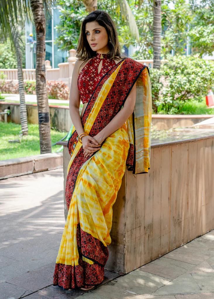Pure Cotton Silk All Over Shibori Printed Saree With Blouse Piece