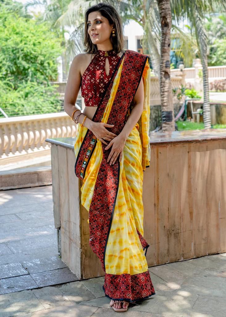 Pure Cotton Silk All Over Shibori Printed Saree With Blouse Piece