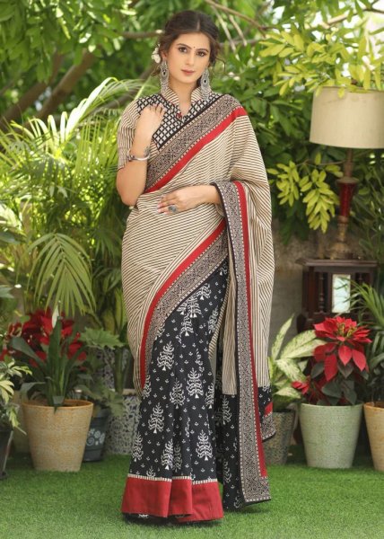 Image of Pure Cotton Silk Digital Printed All Over With Running Bp Saree
