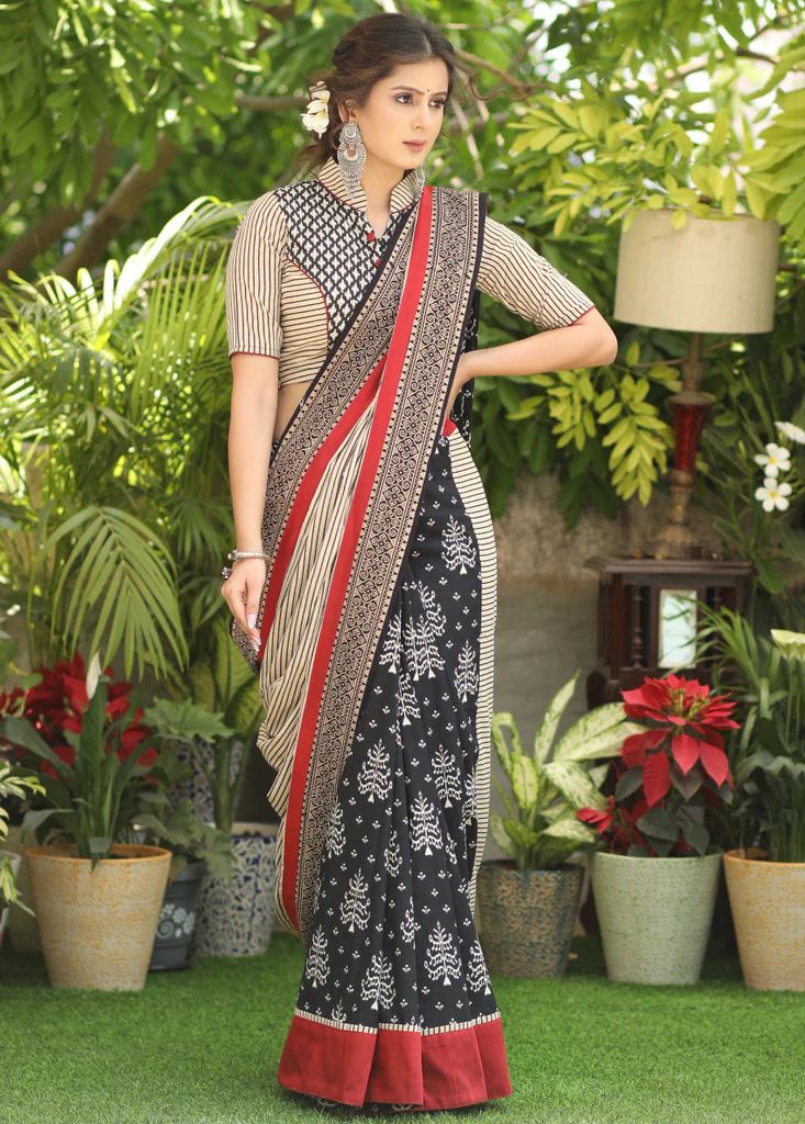 Pure Cotton Silk Digital Printed All Over With Running Bp Saree