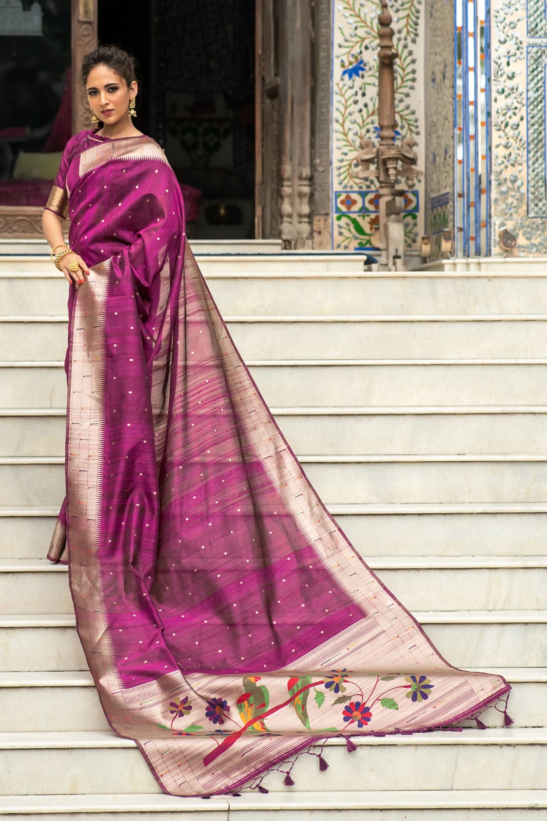Pure Tussar Paithani Silk Zari Weaved Rich Body Pallu And Border Saree