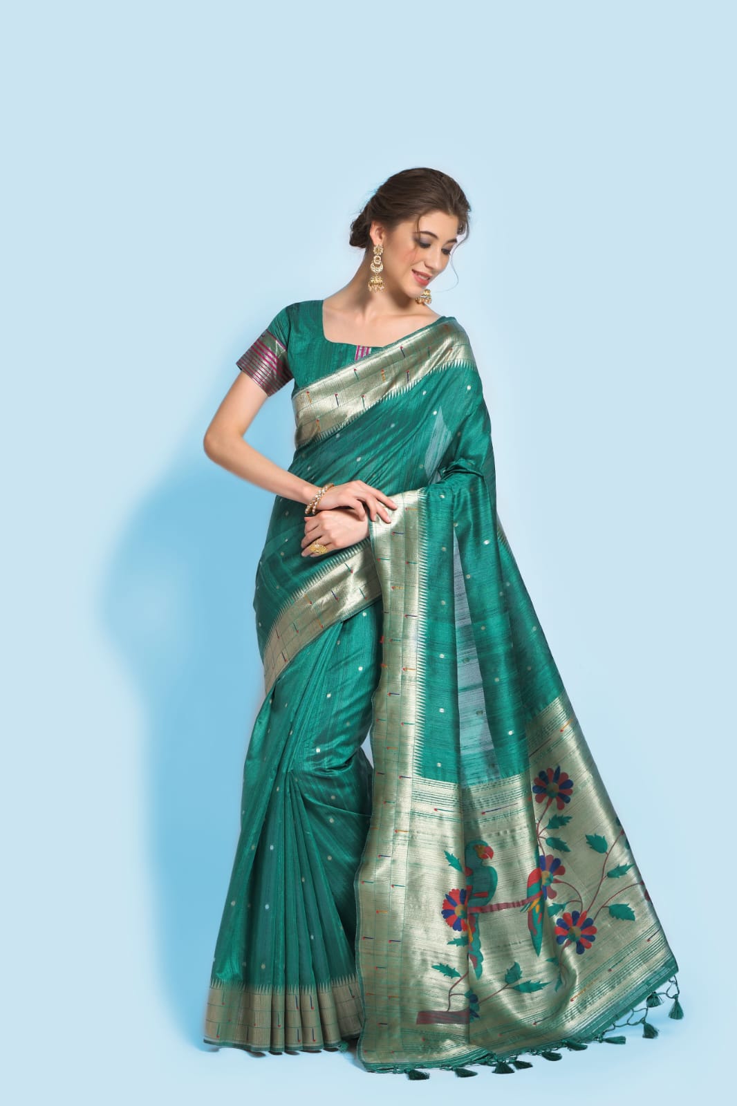 Pure Tussar Paithani Silk Zari Weaved Rich Body Pallu And Border Saree