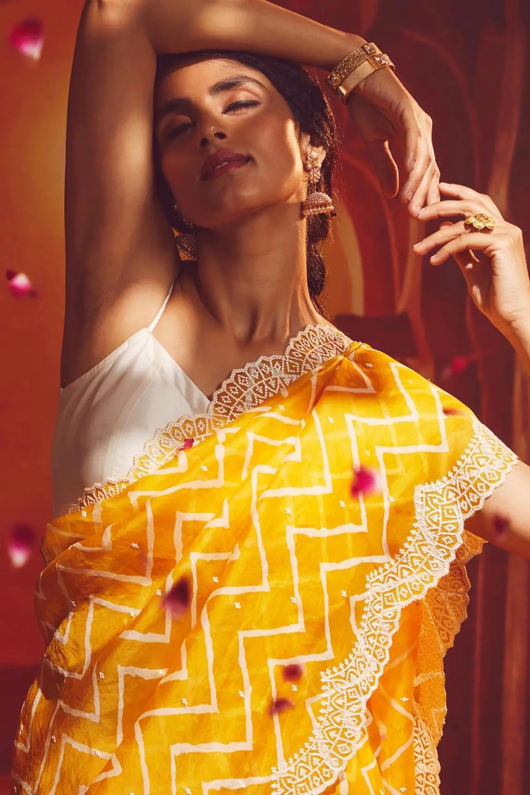 Pure Organza Silk Lehariya Design Print With Motif Embroidery Cutwork Border Saree