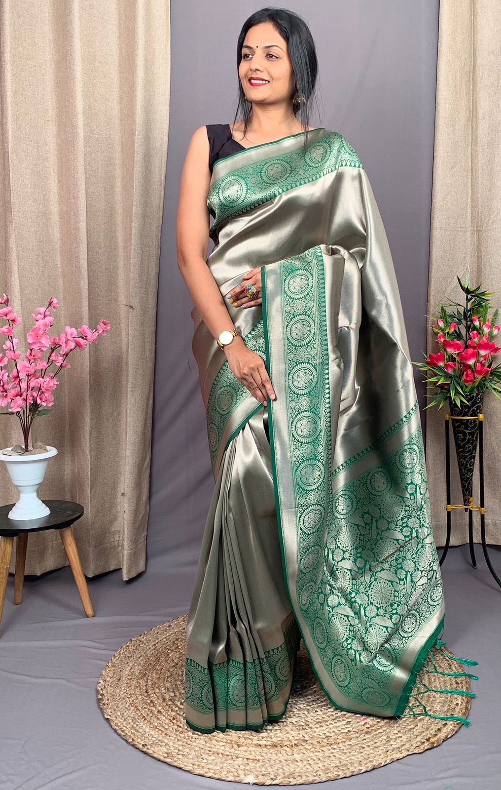 Pure Banarasi Silk Rich Plain Zari Weaved All Over With Weaved Pallu Saree