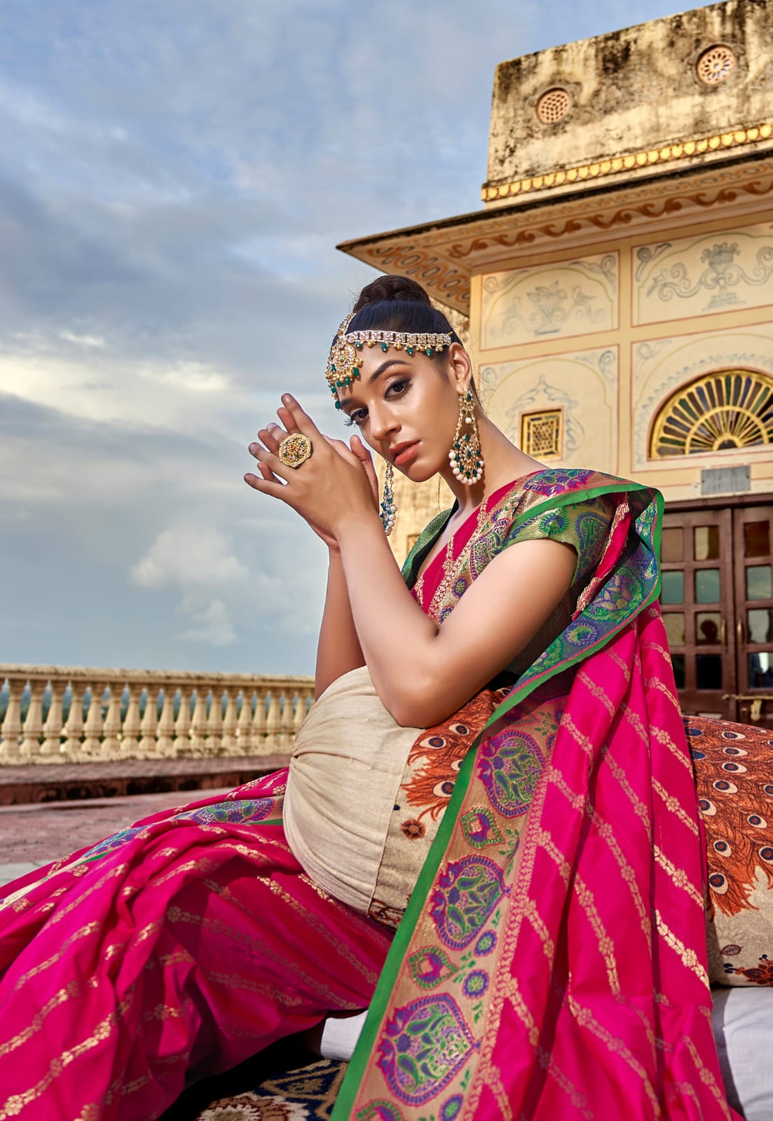 Pure Banarasi Silk Patola All Over Lehariya Zari Weaved Body Rich Pallu Saree