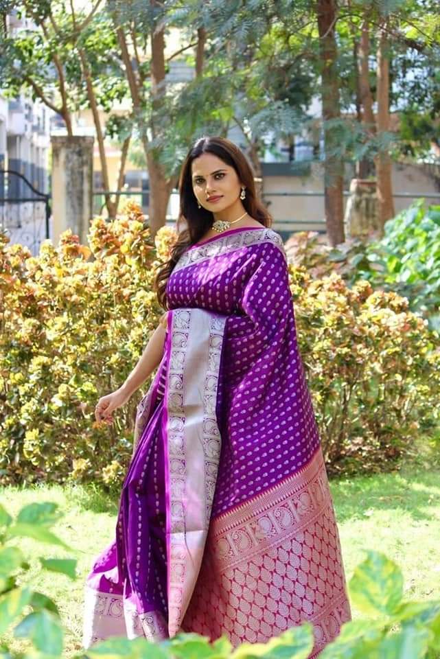 Banarasi Silk All Over Silver Zari Weaved Booti With Rich Weaved Pallu Saree