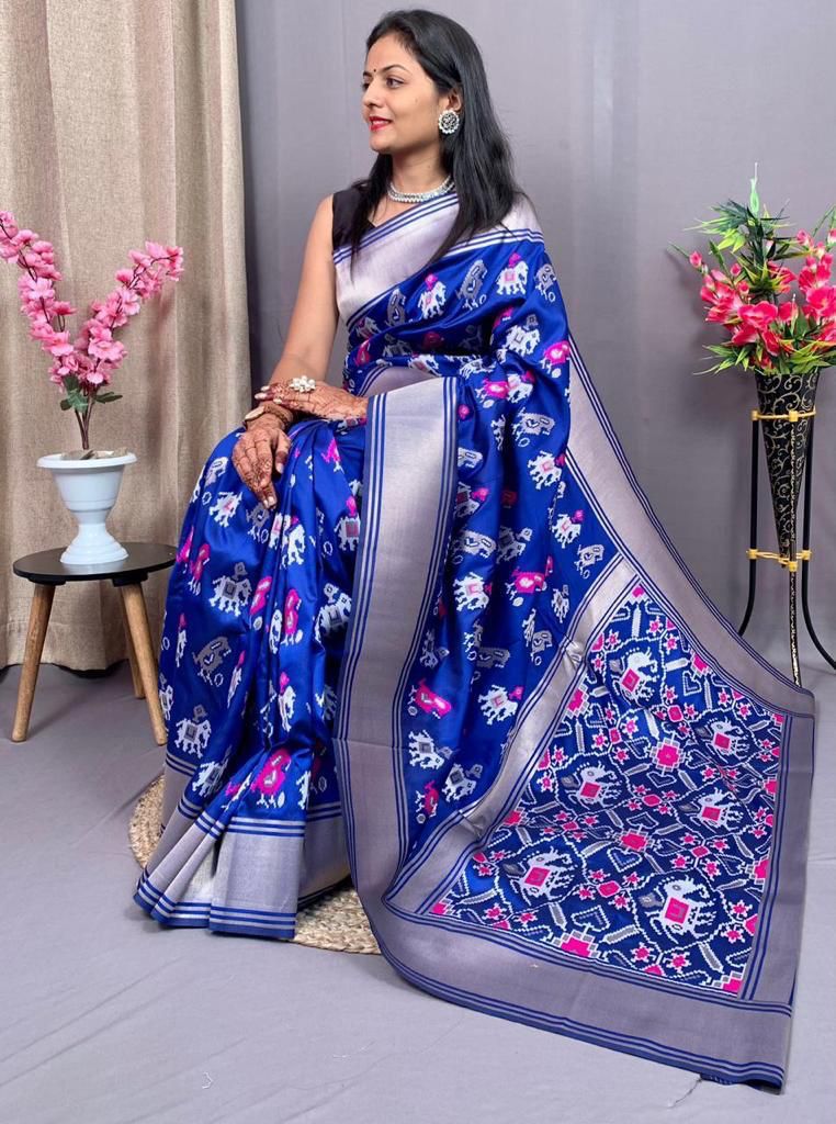 Pure Banarasi Silk Patola All Over Weaved With Rich Zari Weaved Pallu Border Saree