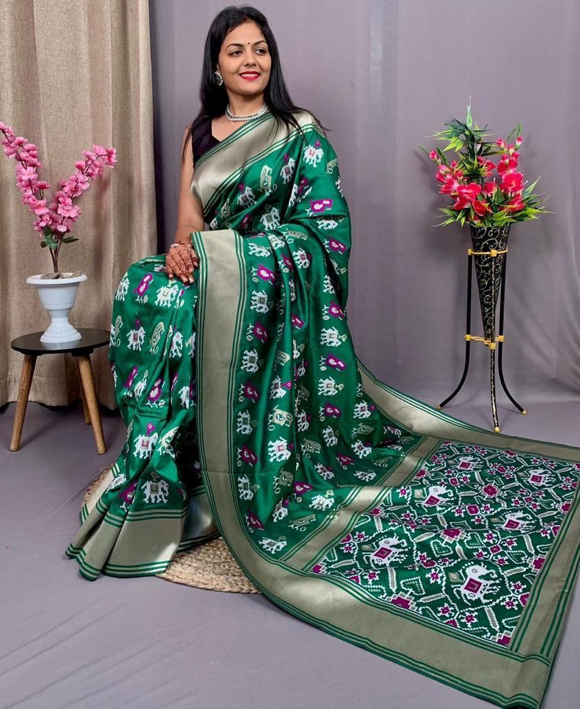 Pure Banarasi Silk Patola All Over Weaved With Rich Zari Weaved Pallu Border Saree