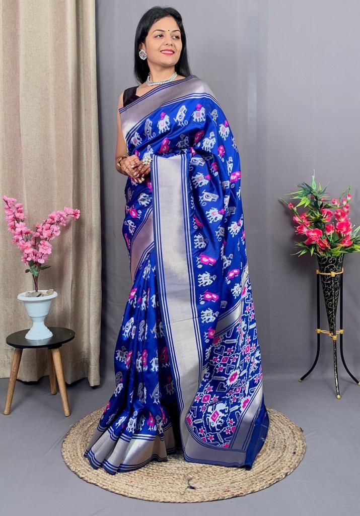 Pure Banarasi Silk Patola All Over Weaved With Rich Zari Weaved Pallu Border Saree