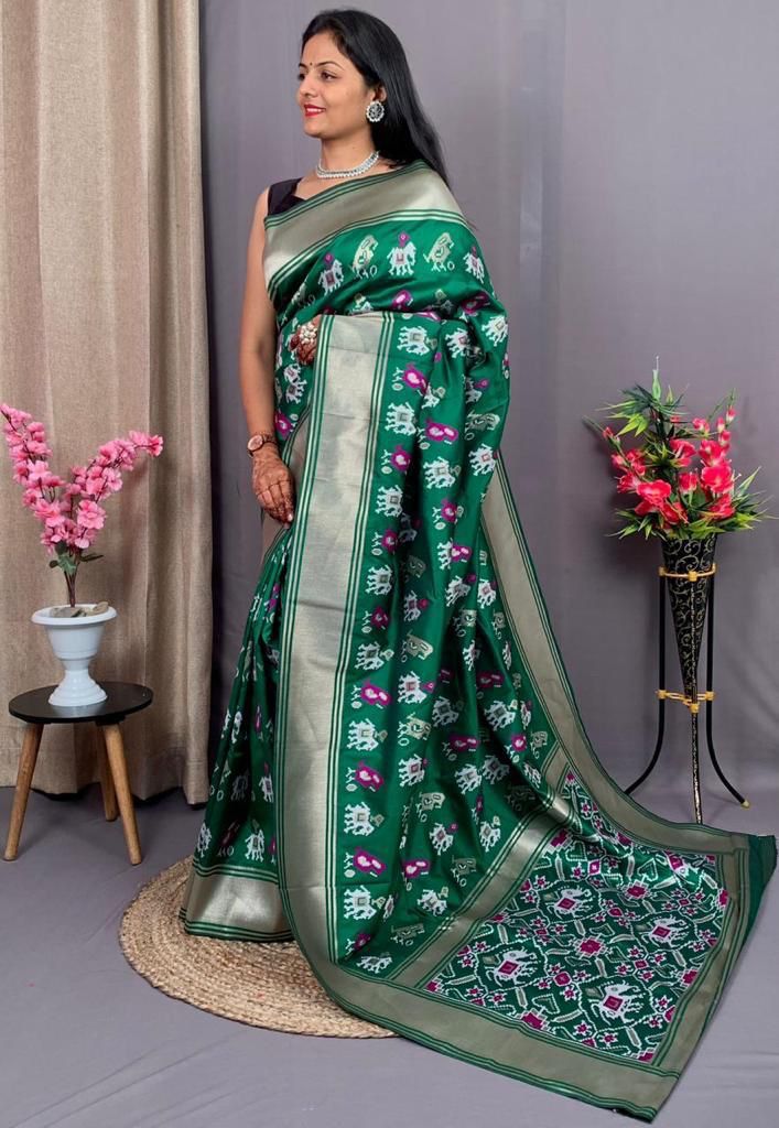 Pure Banarasi Silk Patola All Over Weaved With Rich Zari Weaved Pallu Border Saree