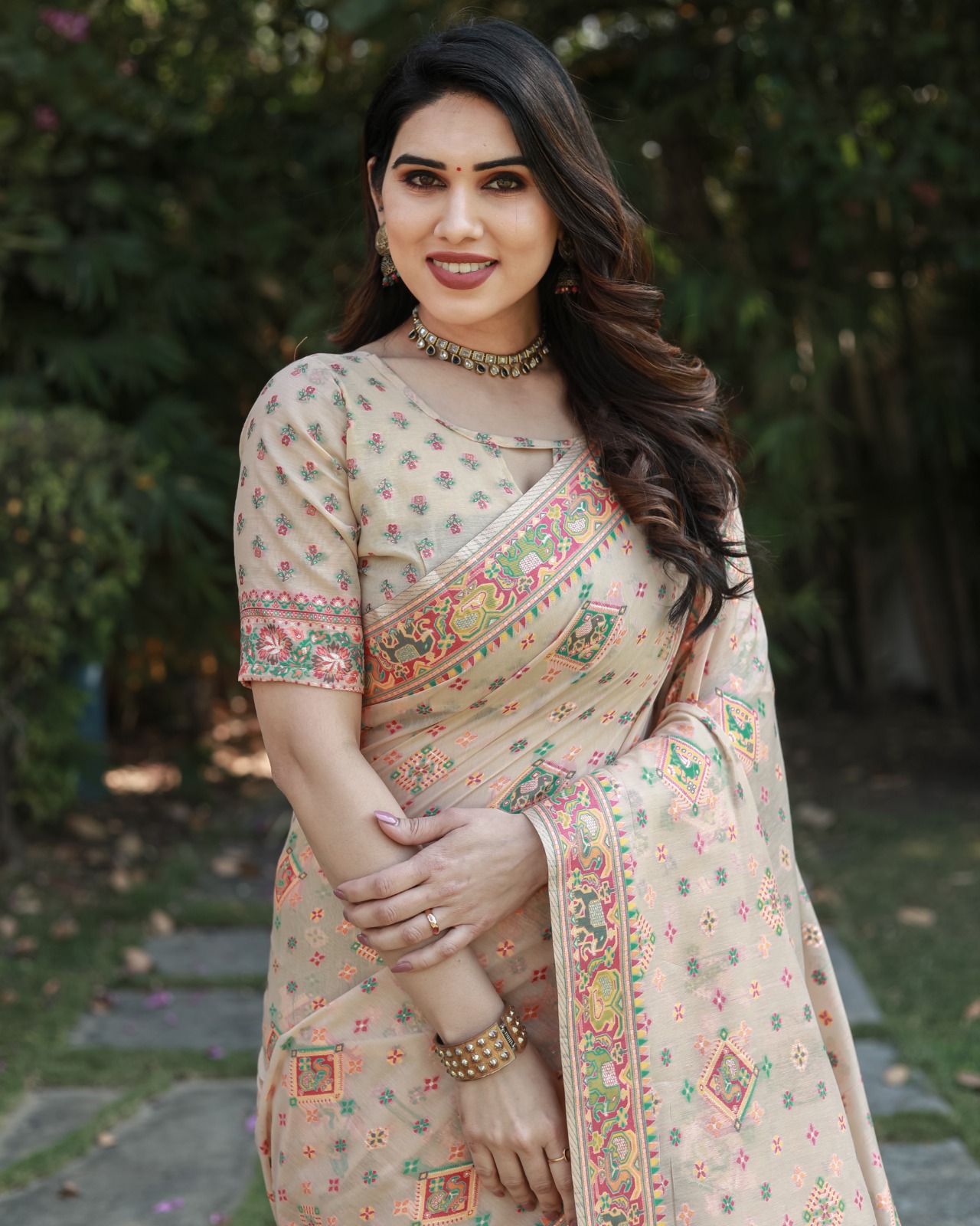 Handloom Pashmina Cotton Multi Color Resham Rich Weaved Body Pallu Border Saree