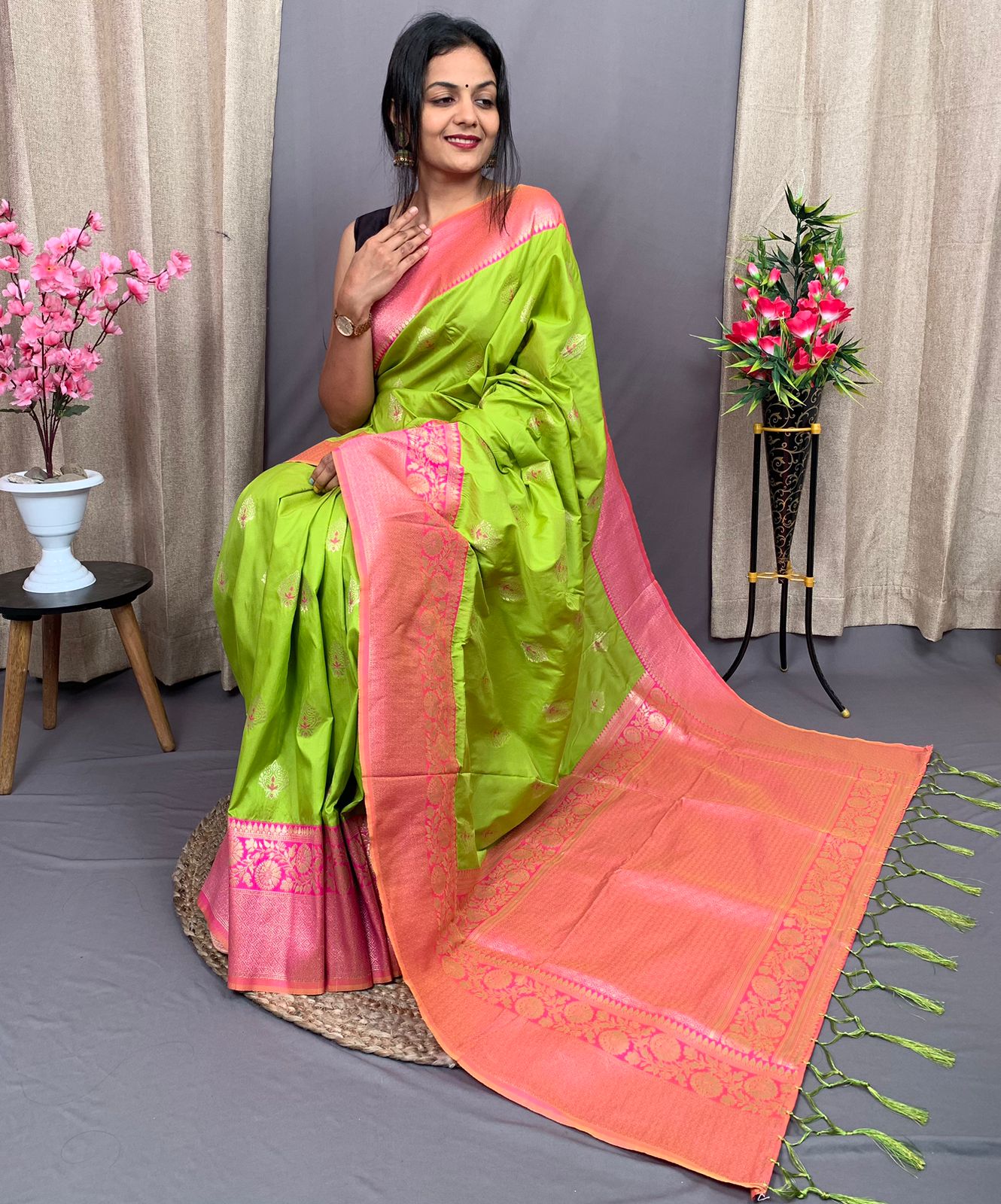 Pure Banarasi Silk Rich All Over Zari Weaved Boota Rich Weaved Pallu Saree