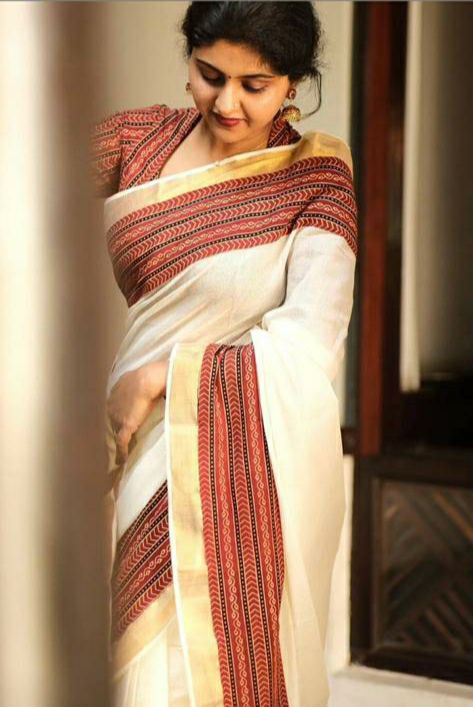 Pure Cotton Off White With Gold Zari Weaved And Printed Border Saree