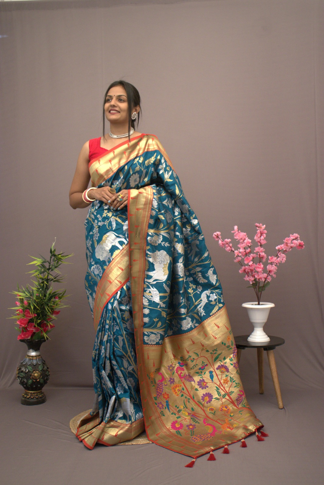 Pure Kanchipuram Paithani Silk All Over Rich Zari Meenakari Weaved Saree