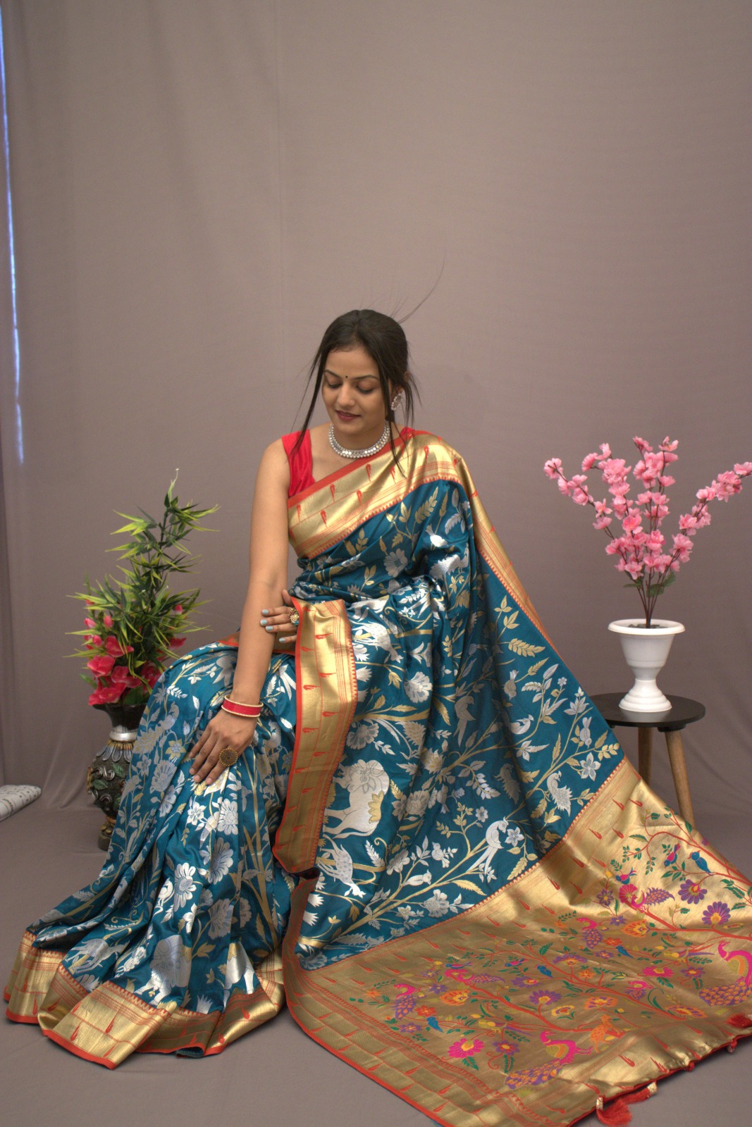 Pure Kanchipuram Paithani Silk All Over Rich Zari Meenakari Weaved Sarees