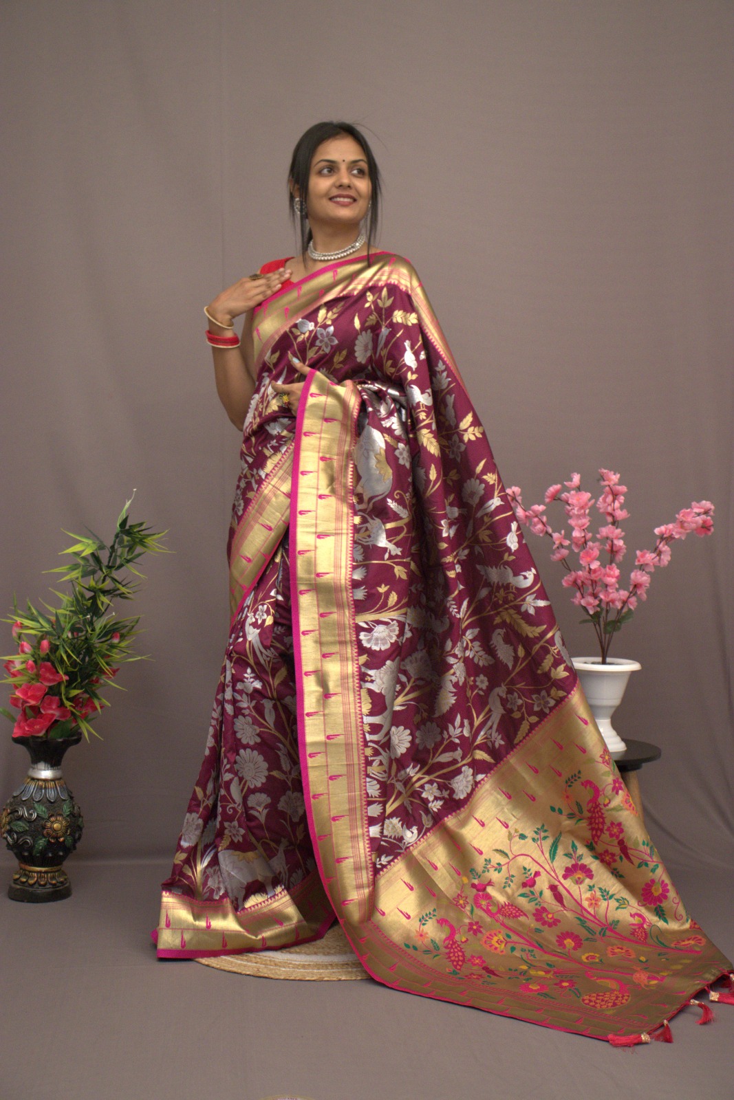 Pure Kanchipuram Paithani Silk All Over Rich Zari Meenakari Weaved Saree