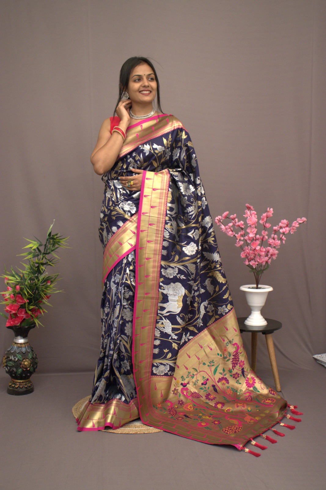 Pure Kanchipuram Paithani Silk All Over Rich Zari Meenakari Weaved Sarees