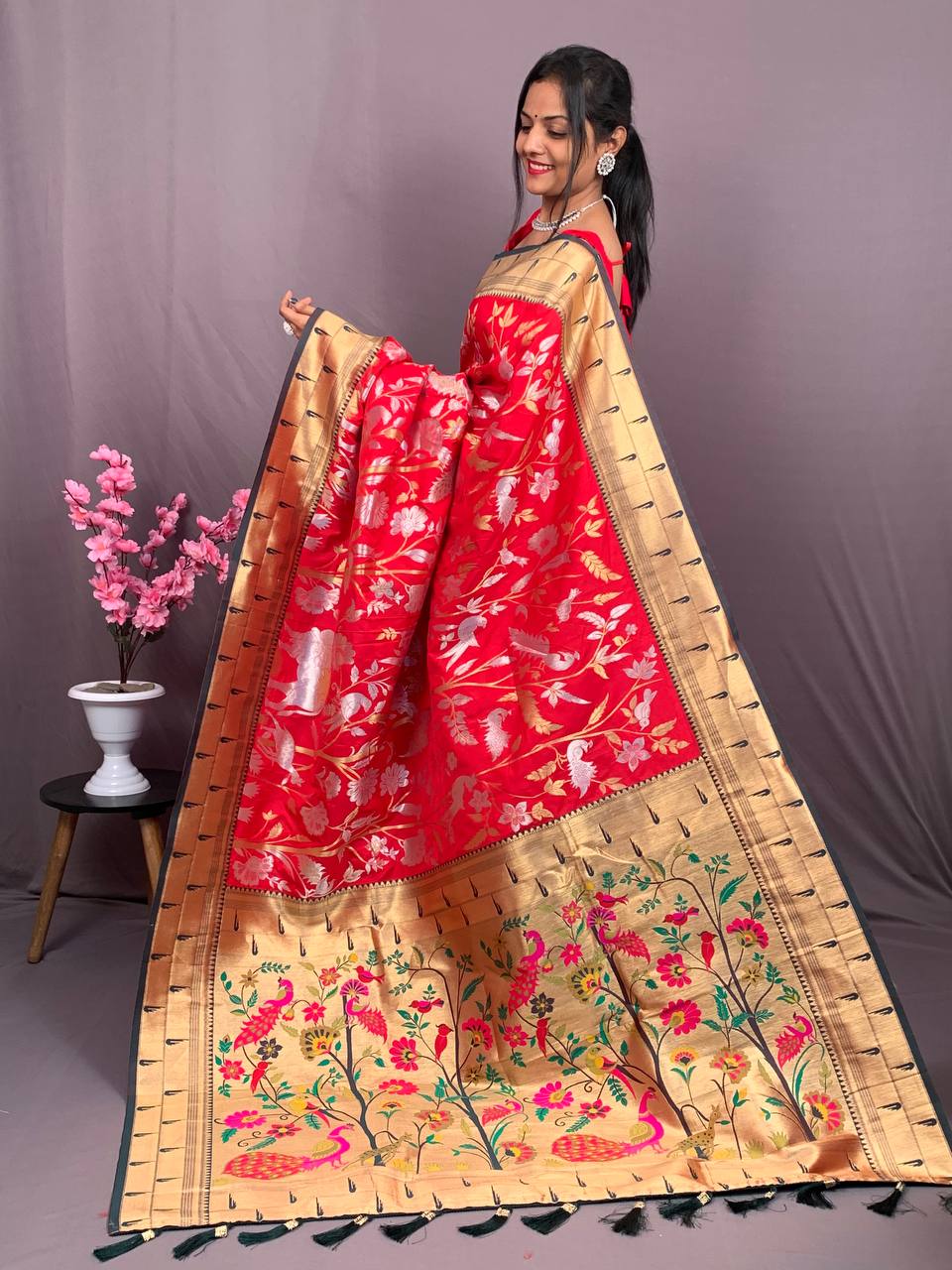 Pure Kanchipuram Paithani Silk All Over Rich Zari Meenakari Weaved Saree