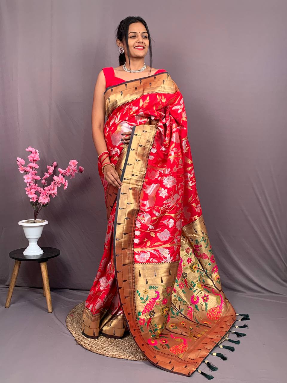 Pure Kanchipuram Paithani Silk All Over Rich Zari Meenakari Weaved Saree