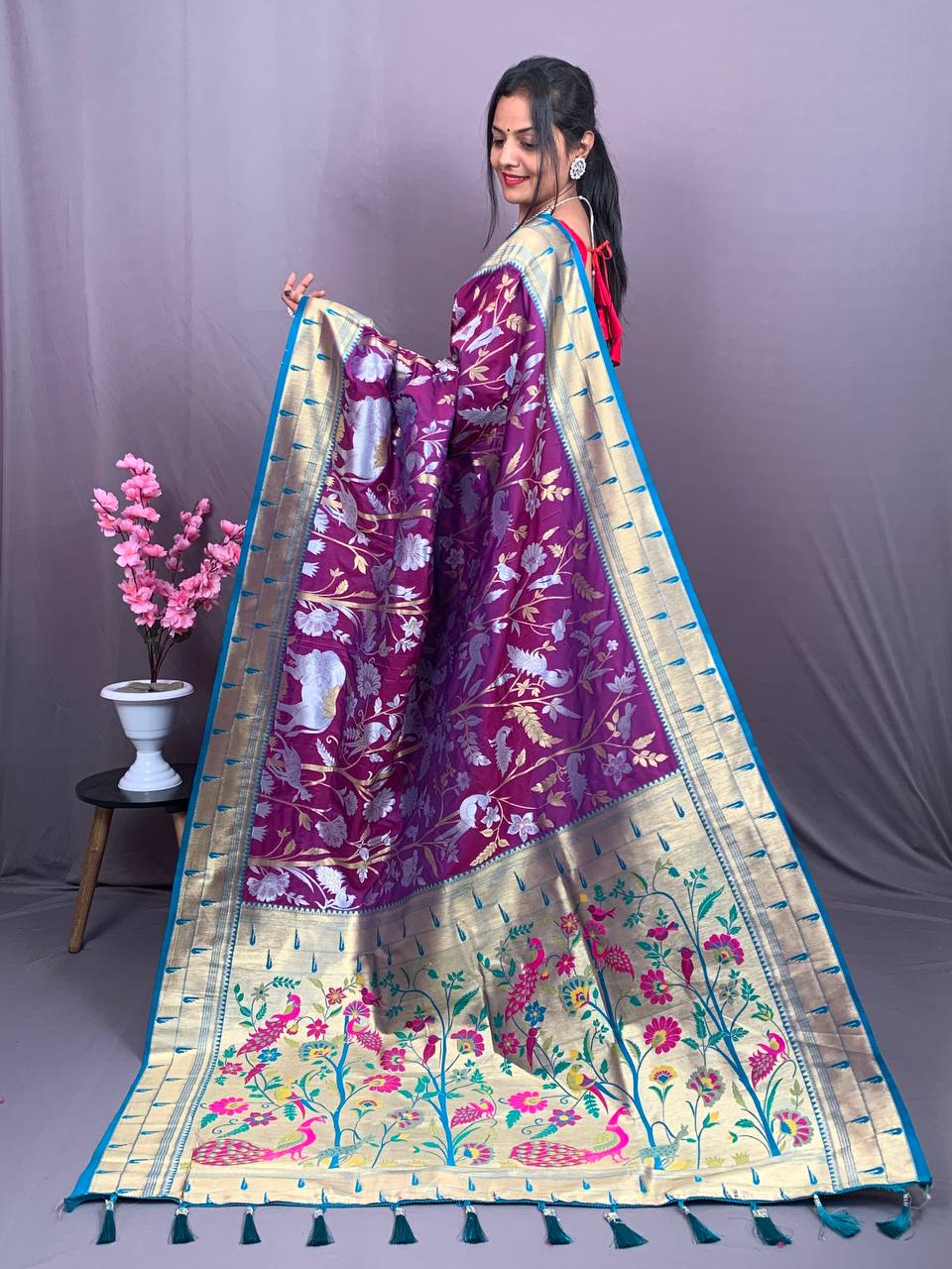 Pure Kanchipuram Paithani Silk All Over Rich Zari Meenakari Weaved Sarees