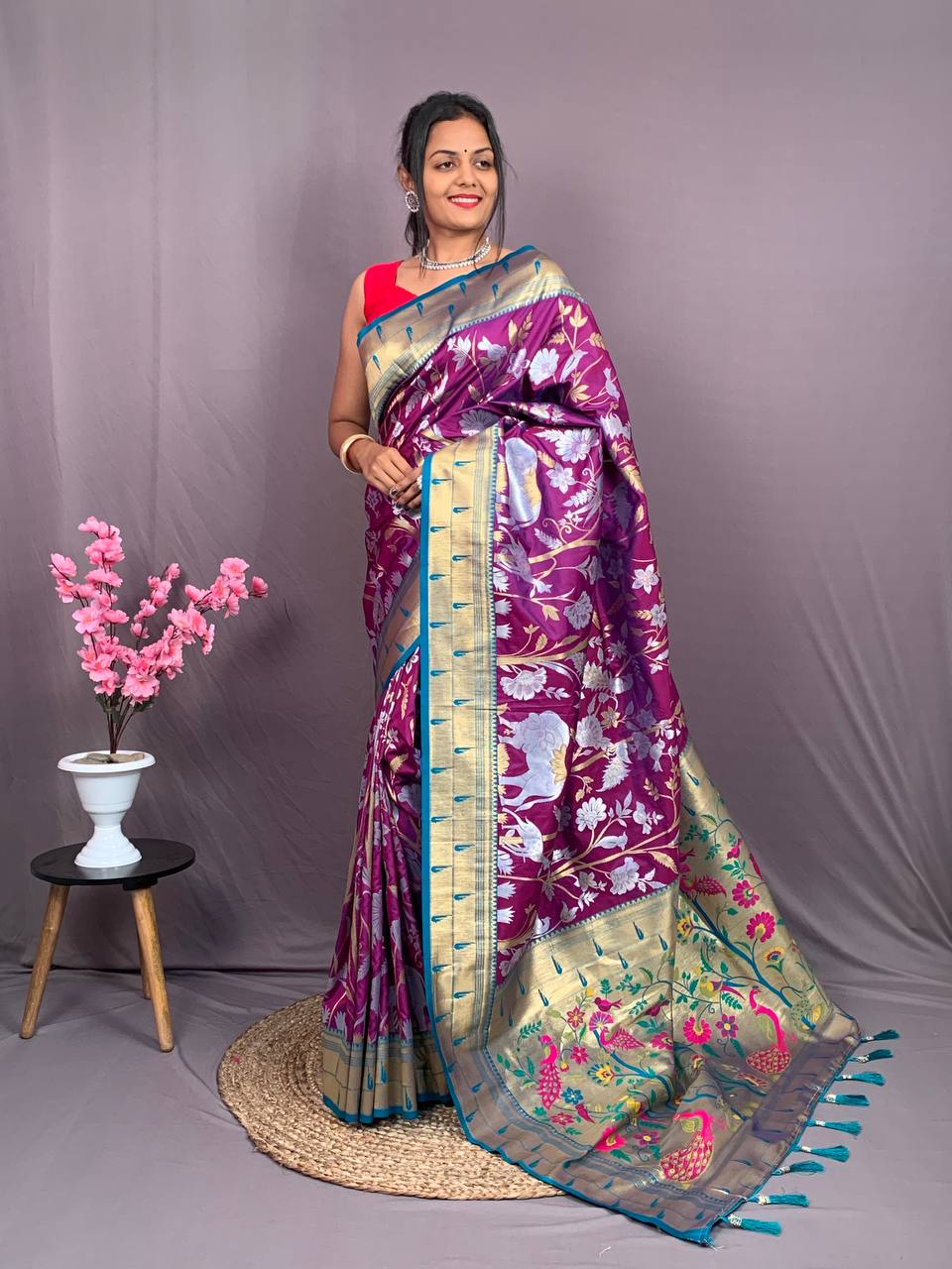 Pure Kanchipuram Paithani Silk All Over Rich Zari Meenakari Weaved Sarees