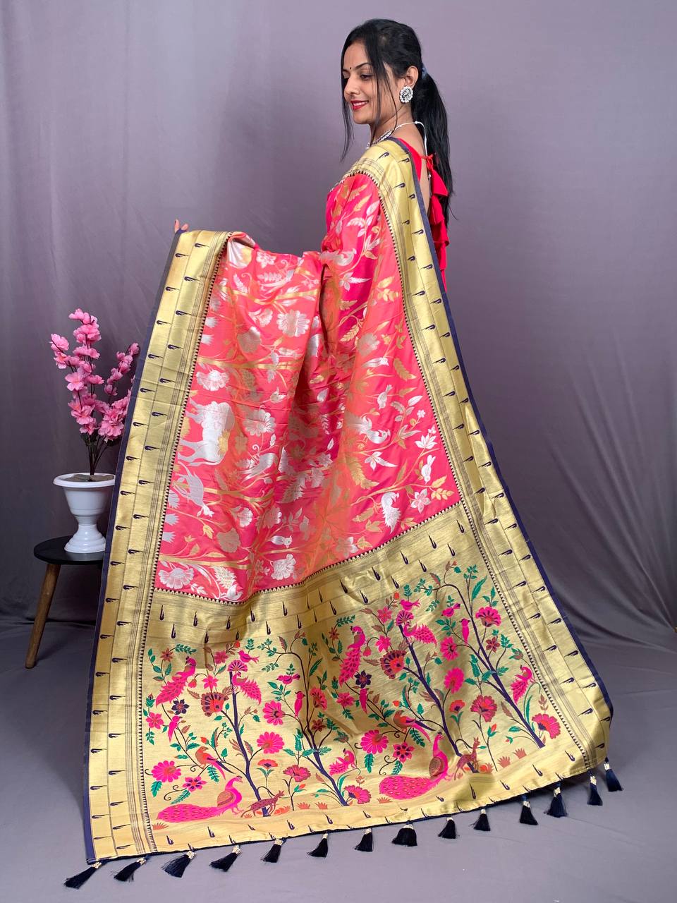 Pure Kanchipuram Paithani Silk All Over Rich Zari Meenakari Weaved Sarees