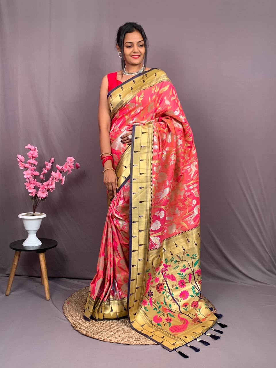 Pure Kanchipuram Paithani Silk All Over Rich Zari Meenakari Weaved Sarees