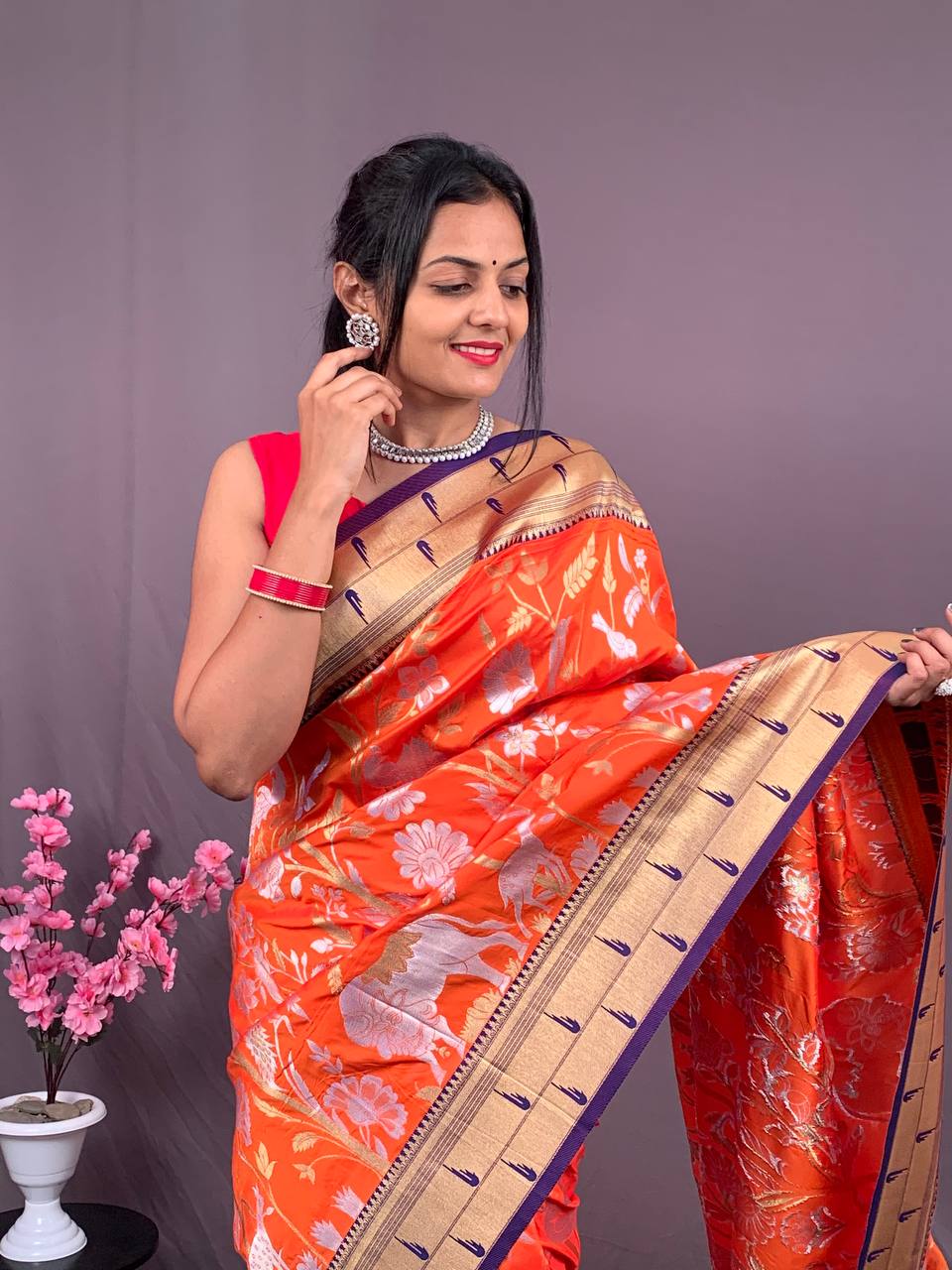 Pure Kanchipuram Paithani Silk All Over Rich Zari Meenakari Weaved Saree