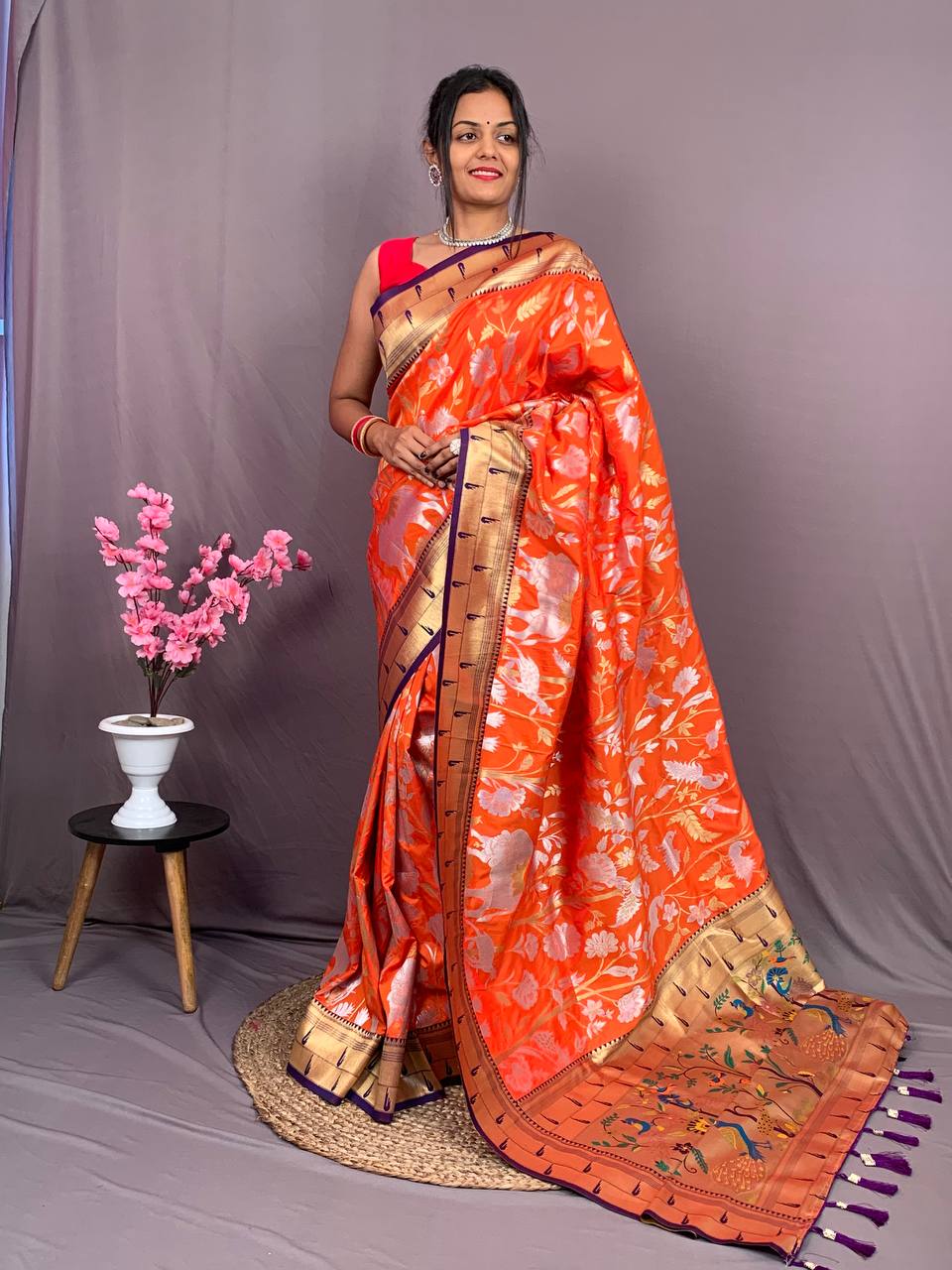 Pure Kanchipuram Paithani Silk All Over Rich Zari Meenakari Weaved Saree