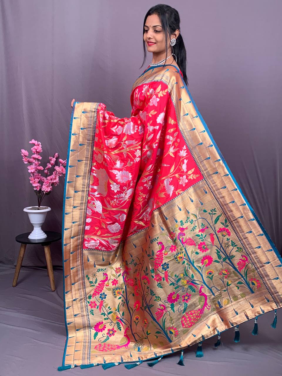 Pure Kanchipuram Paithani Silk All Over Rich Zari Meenakari Weaved Sarees