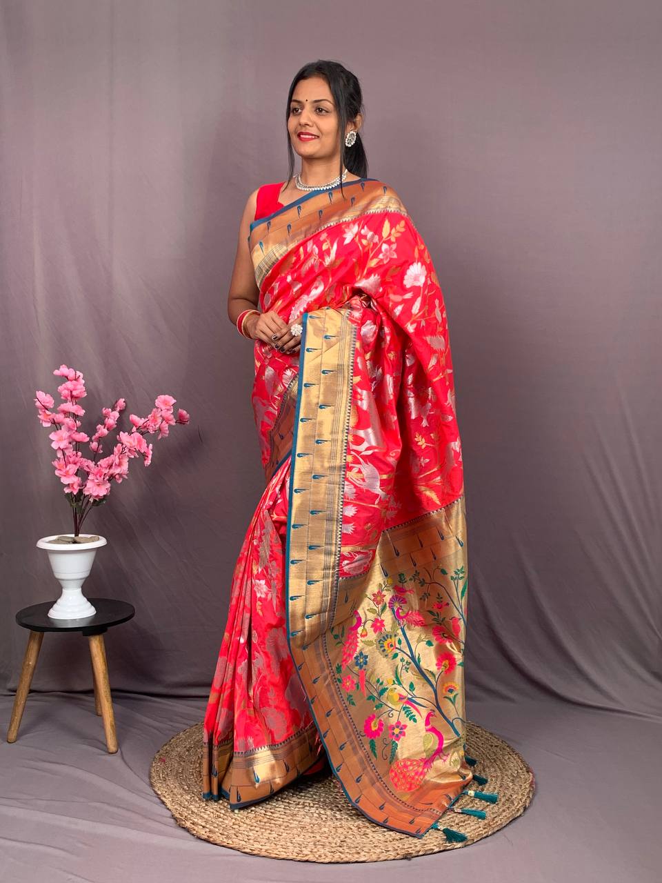 Pure Kanchipuram Paithani Silk All Over Rich Zari Meenakari Weaved Sarees