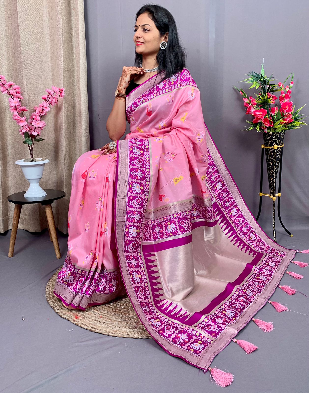 Pure Banarasi Patola Silk Rich Zari And Meenakari Weaved With Brocade Blouse Saree