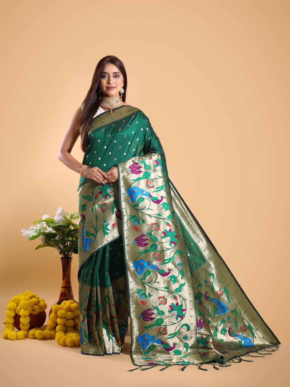 Pure Kanjivaram Silk Rich Zari Weaved Body Rich Pallu Wide Border Saree