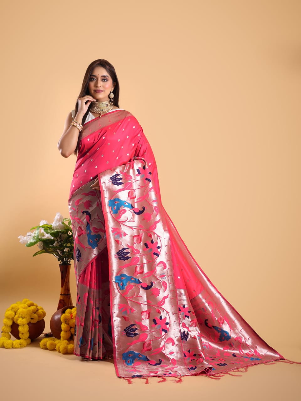 Pure Kanjivaram Silk Rich Zari Weaved Body Rich Pallu Wide Border Sarees