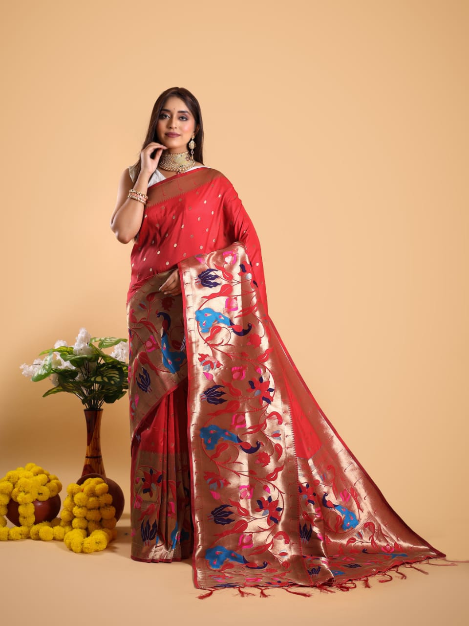 Pure Kanjivaram Silk Rich Zari Weaved Body Rich Pallu Wide Border Saree
