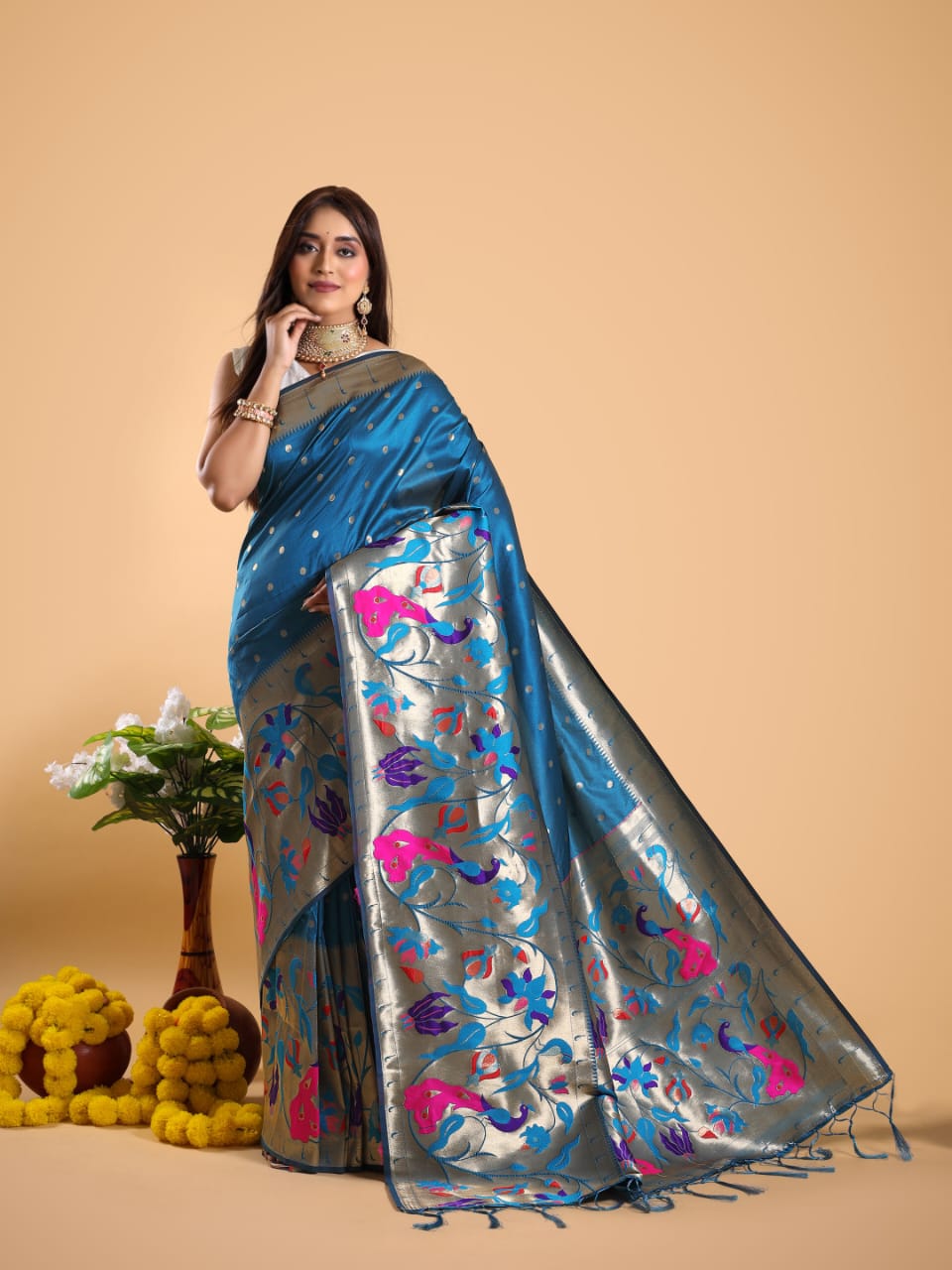 Pure Kanjivaram Silk Rich Zari Weaved Body Rich Pallu Wide Border Saree