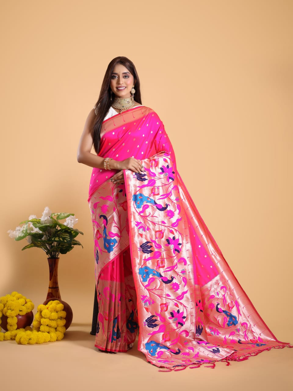 Pure Kanjivaram Silk Rich Zari Weaved Body Rich Pallu Wide Border Saree