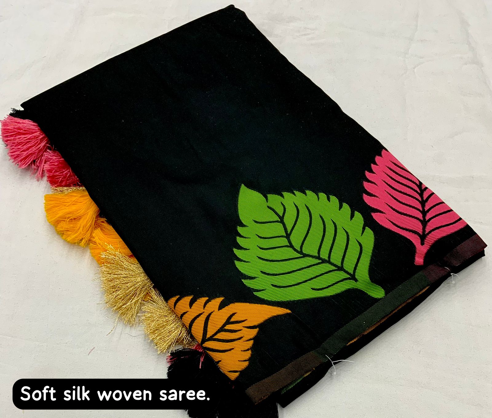 Pure Banarasi Silk All Over Multicolor Leaf Weaved With Rich Zari Palli Weaved Saree